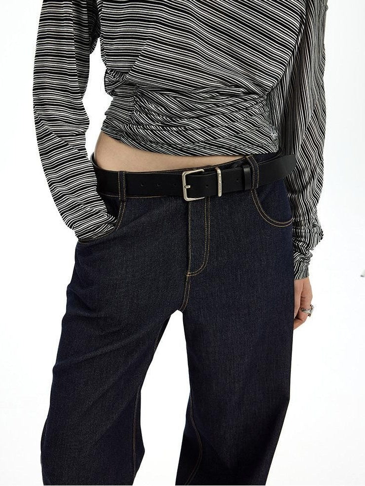 AFTADAWN Denim Blue Back Pocket Logo Embroidery Women&