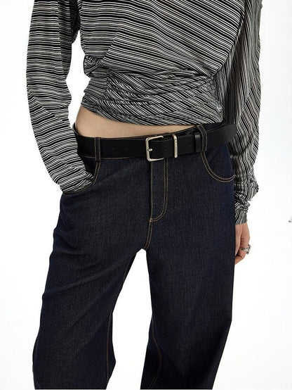 AFTADAWN Denim Blue Back Pocket Logo Embroidery Women&