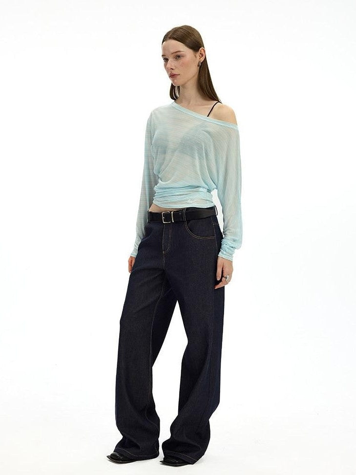 AFTADAWN Striped Asymmetrical One Shoulder Ruched Women&