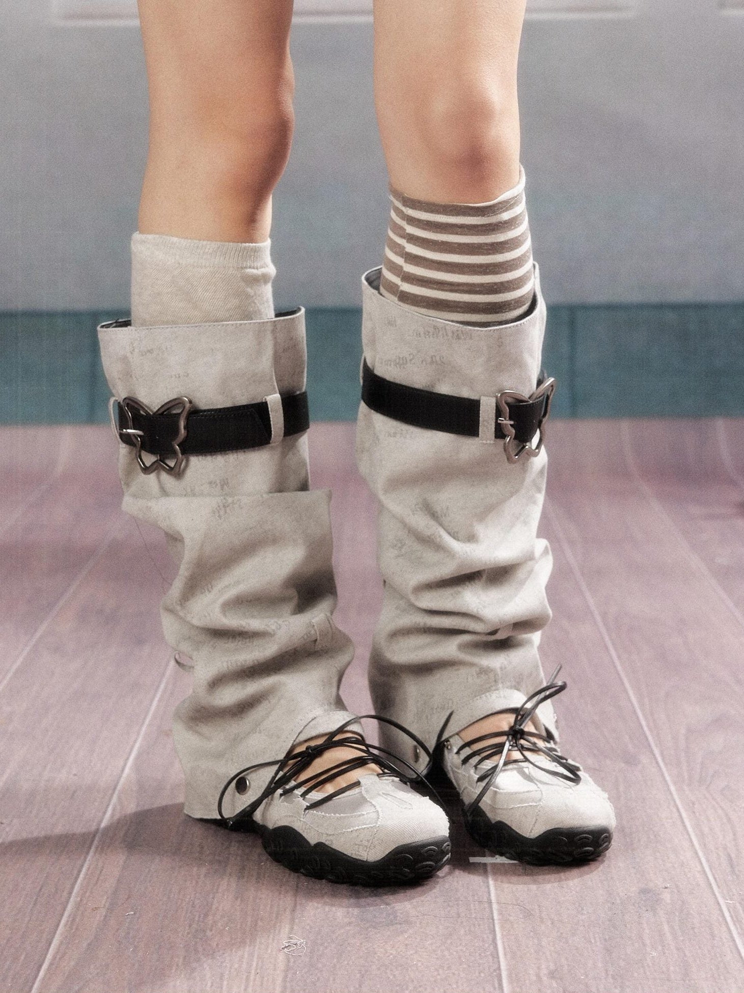 ALL iN plan Height Increasing Lace Up High Top Round Toe Grey Women Pu Sole Boots