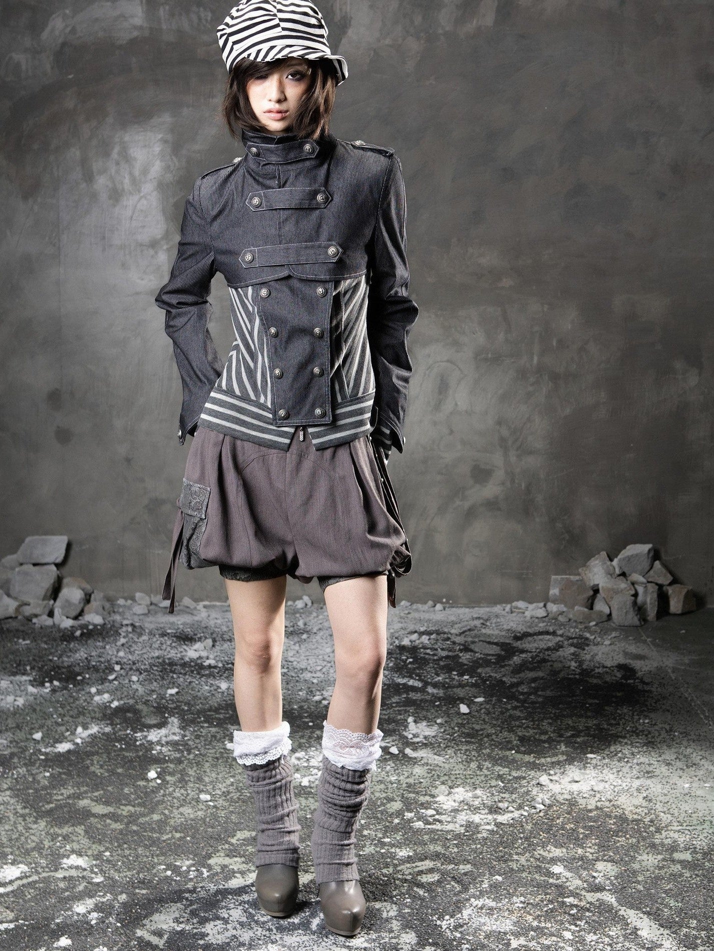 ARIADNAw Denim Blue Asymmetrical Striped Patchwork Original Design Women&
