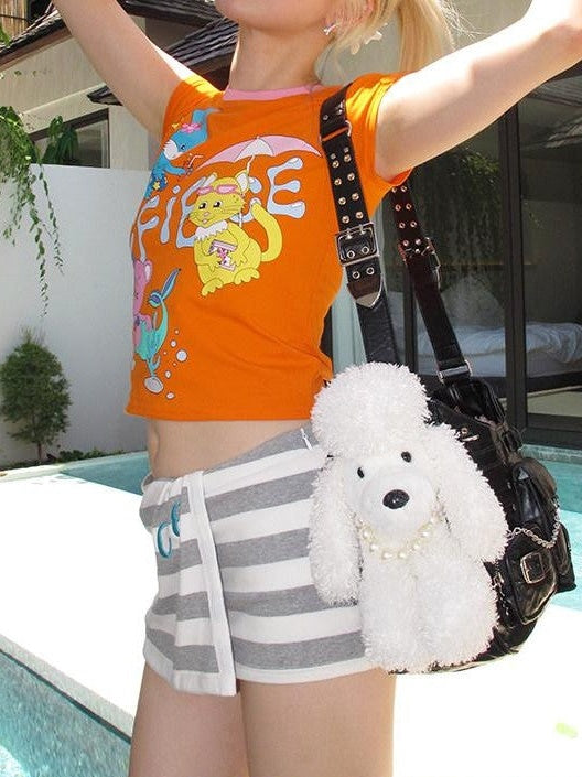 CFIERCE Animal Pool Party Print Slim Short Sleeve Women&