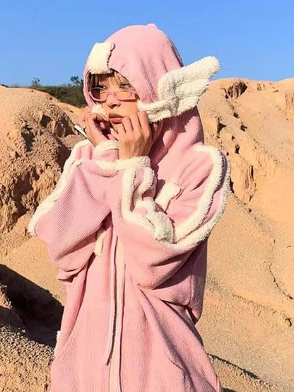 CFIERCE Pink Star Knit Cardigan With Angel Wing Details