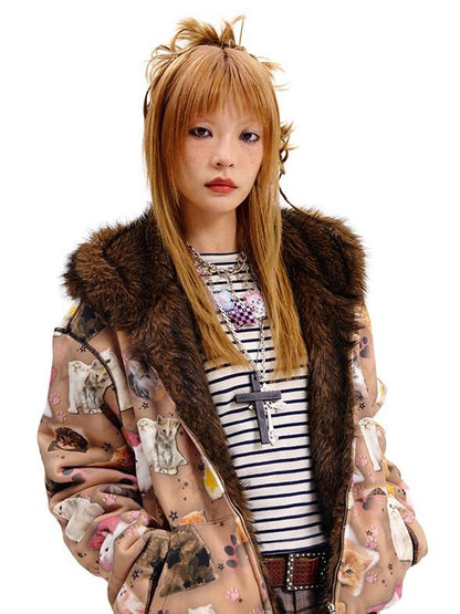 CFIERCE Reversible Cat Print Wool Coat