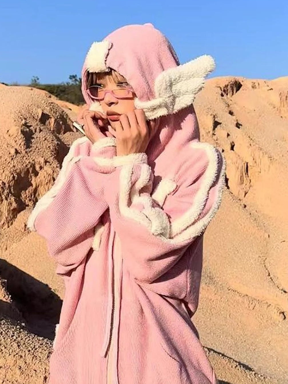 CFIERCE Pink Star Knit Cardigan With Angel Wing Details