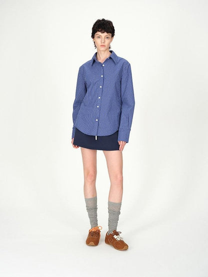 AFTADAWN Contrast Fine Check Oversized Button Polo Collar Women&