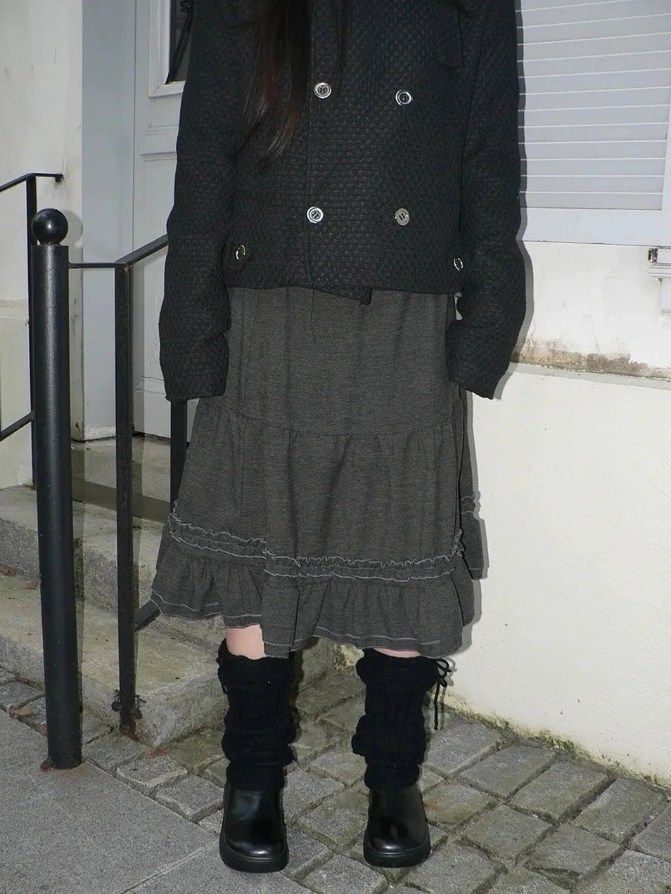 ang project Vintage Pleated Ruffle Hem A Line Skirt Skirt