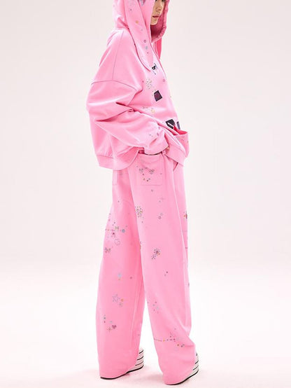 CFIERCE Crystal Embellished Cotton Sweatpants