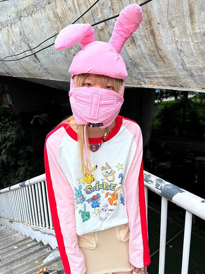 CFIERCE Plush Bunny Ears Cotton Hat