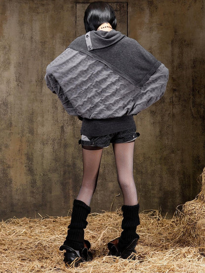 ARIADNAw Polka Dot Knitted Batwing Stacked Neck Patchwork Women&