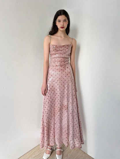 AFTADAWN Pink Polka Dot Sequin Pearl Chain Women&