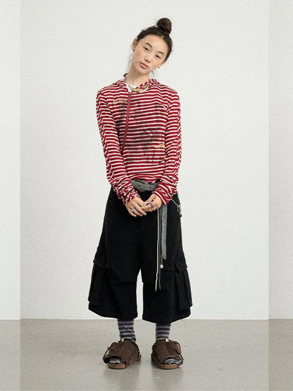 Achihara Stretch Washed Cotton Cargo Capri Pants