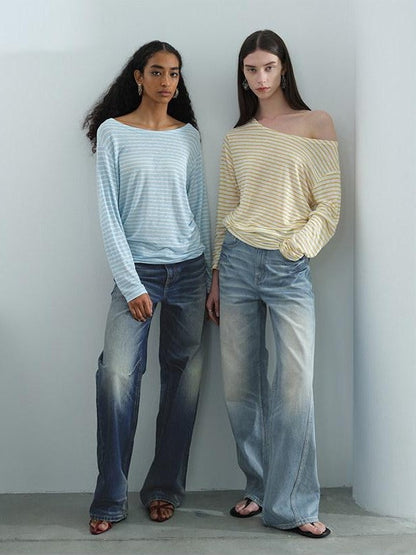 AFTADAWN Contrast Striped Spliced Sheer Women&
