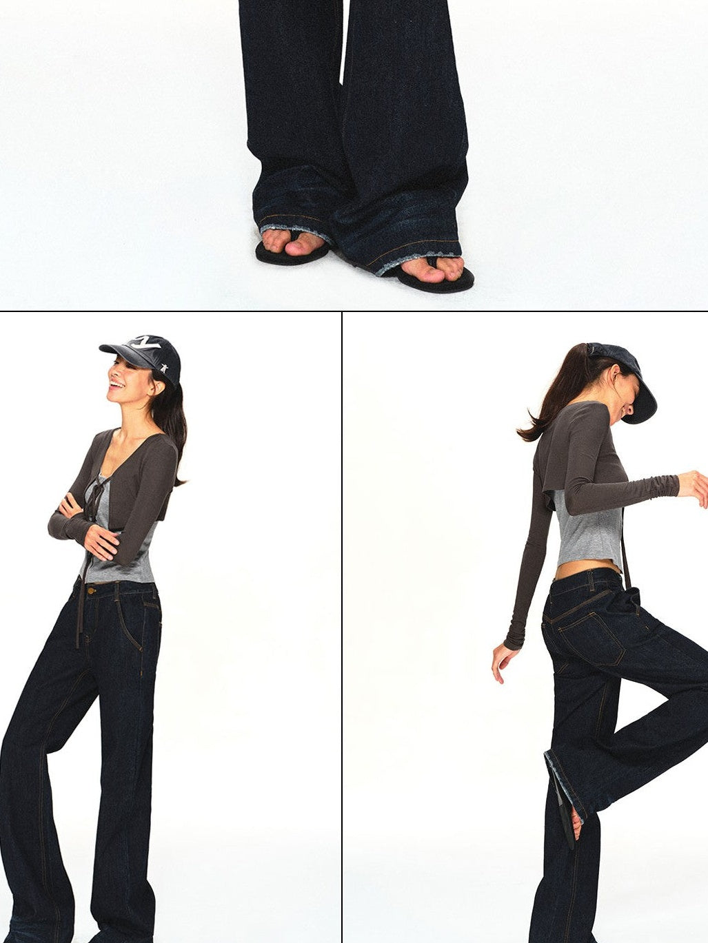 kvkv Dark Grey Knit Color Block Lace Up Women&