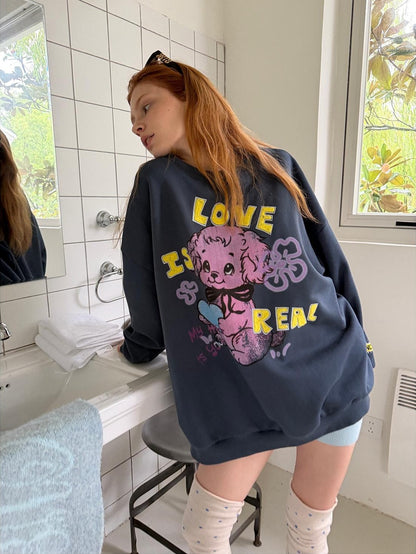 sancco house Love Is Real Sweetheart Puppy Print Embroidered Women&