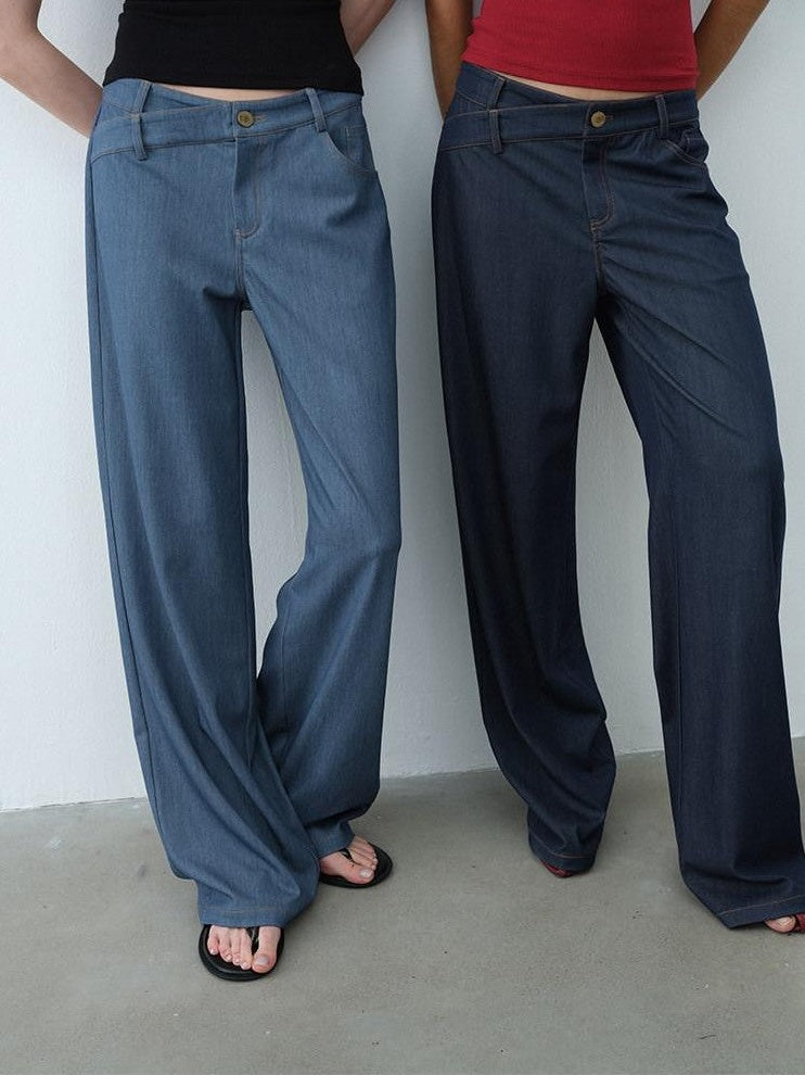 AFTADAWN Classic Blue Embroidered Low Waist Draped Women&
