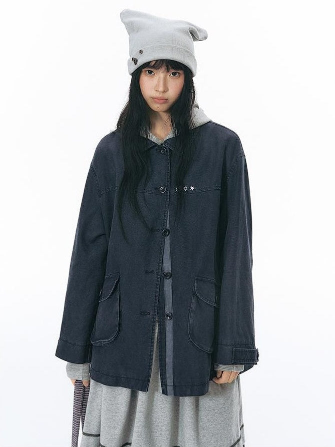 NAPSNAPS Chest Embroidered Vintage Loose Fit Cotton Women&