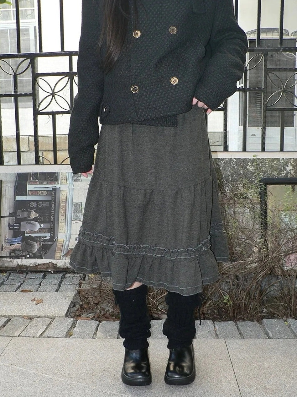 ang project Vintage Pleated Ruffle Hem A Line Skirt Skirt
