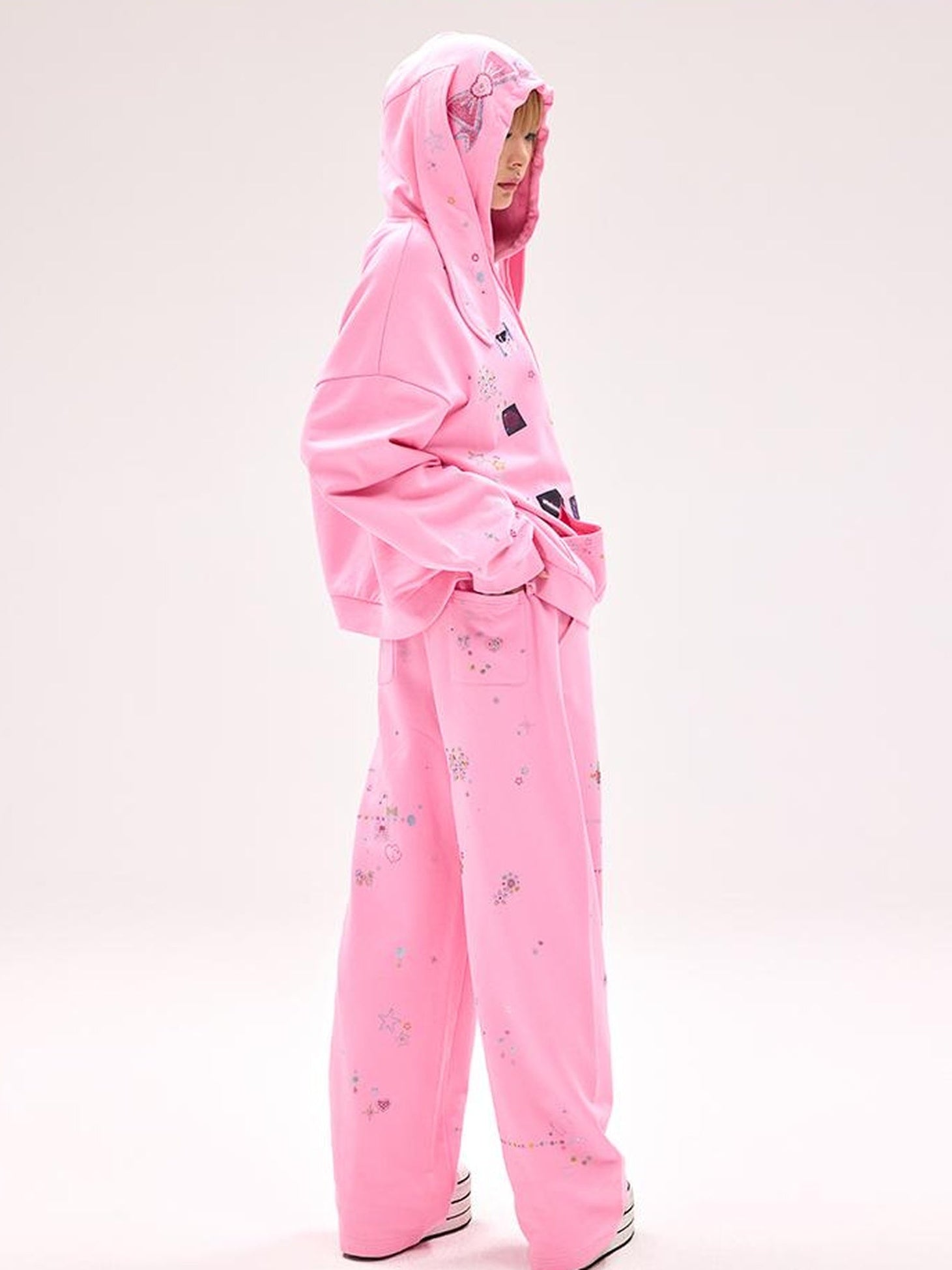 CFIERCE Embroidered Rabbit Ear Hoodie With Rhinestone Details