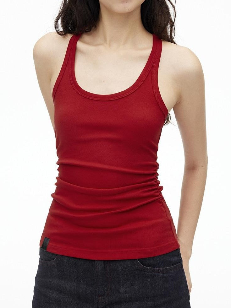 AFTADAWN Cropped Backless Beaded Ruched U Neck Slim Women&