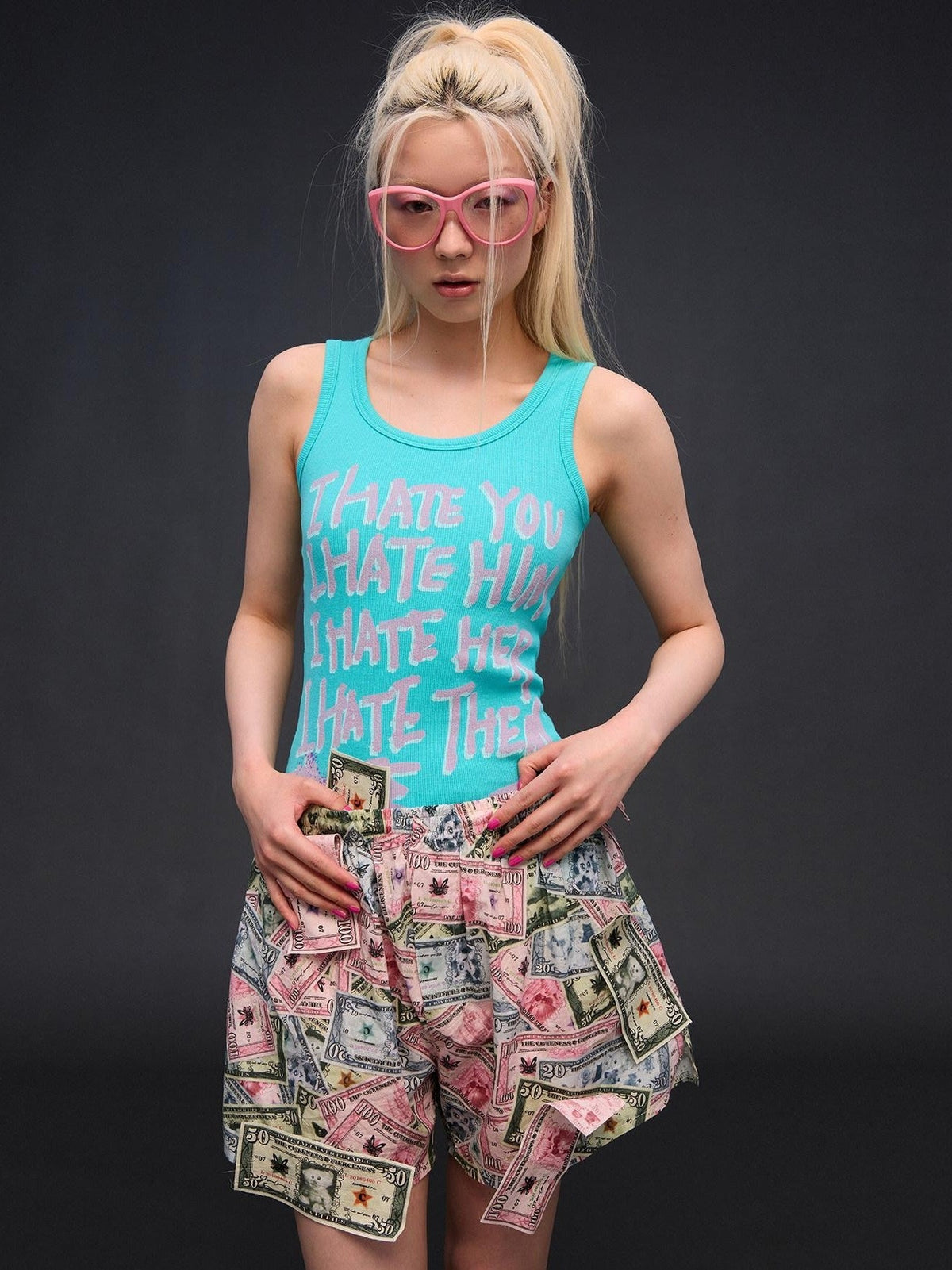 CFIERCE Multicolor Money Print Straight Leg Women&
