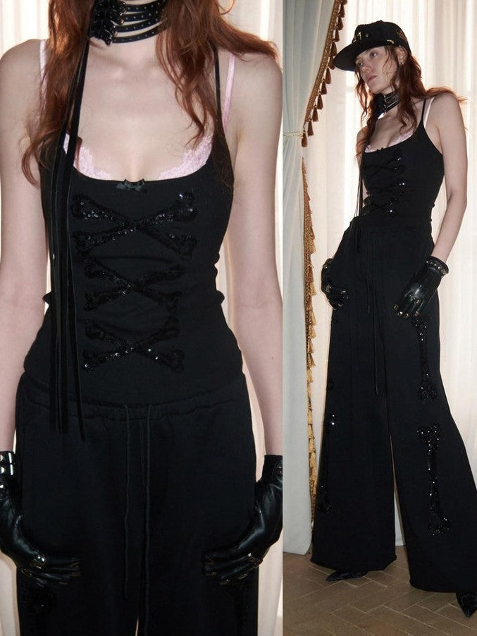 1JINN STUDIO Vintage Bone Sequin Embroidery Stand Collar Cropped Women&