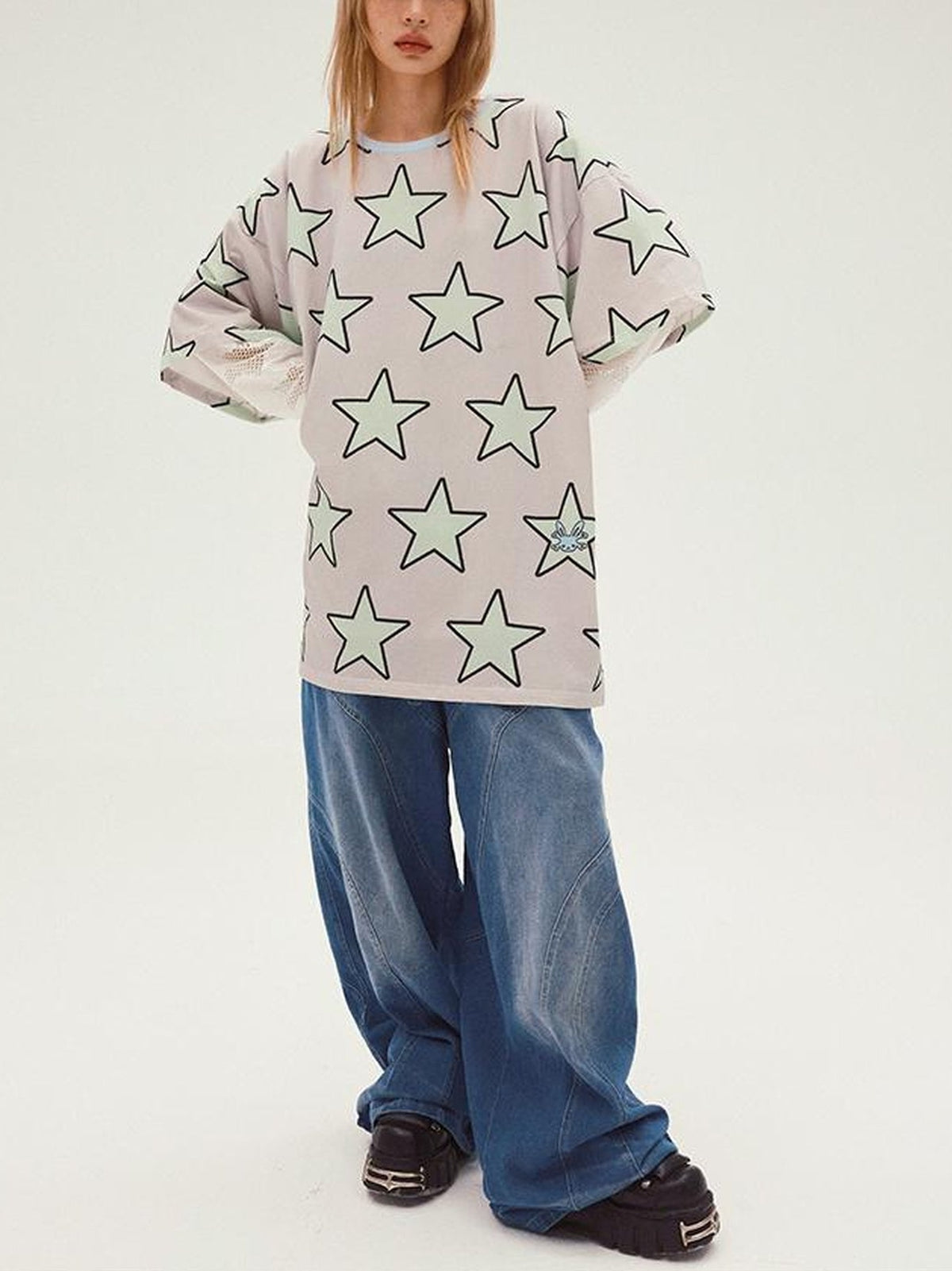 CFIERCE Five Pointed Star Print Oversized Tee