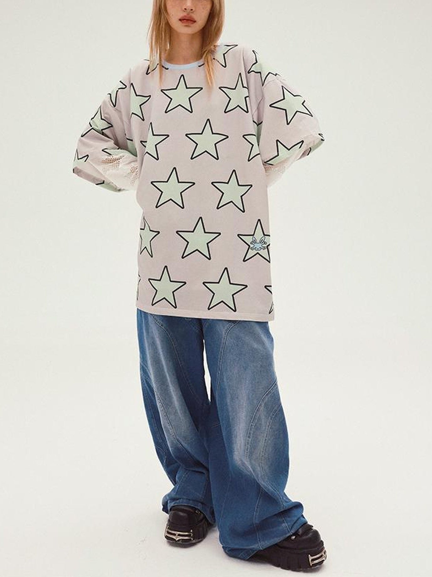 CFIERCE Five Pointed Star Print Oversized Tee