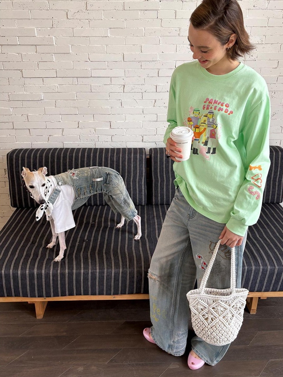 sancco house Green Printed Crewneck Loose Casual Women&