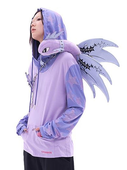 CFIERCE Five Pointed Star Rhinestone Hooded Long Sleeve Top