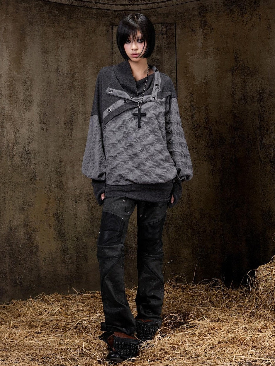 ARIADNAw Polka Dot Knitted Batwing Stacked Neck Patchwork Women&