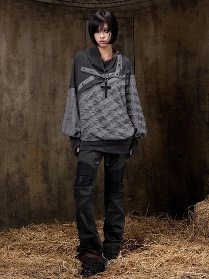ARIADNAw Polka Dot Knitted Batwing Stacked Neck Patchwork Women&