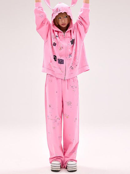 CFIERCE Crystal Embellished Cotton Sweatpants