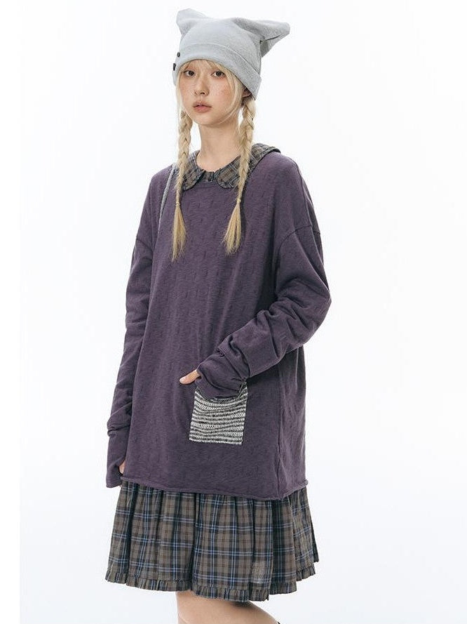NAPSNAPS Plaid Doll Collar Ruffled Long Sleeve Women&