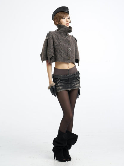 Flowers birds Market Washed Distressed Embroidered Double Waist Women&