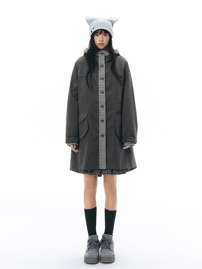 NAPSNAPS Hooded Panelled Loose Cotton Long Sleeve Mid Length Women&