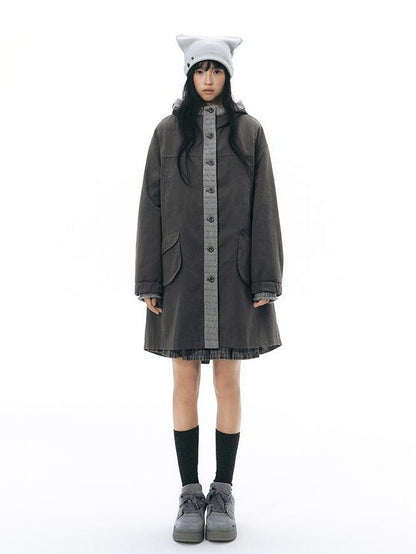 NAPSNAPS Hooded Panelled Loose Cotton Long Sleeve Mid Length Women&