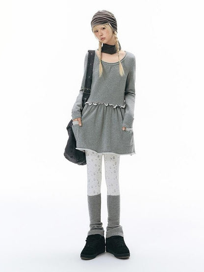 NAPSNAPS Rolled Edge Raw Hem Long Sleeve Round Neck Women&