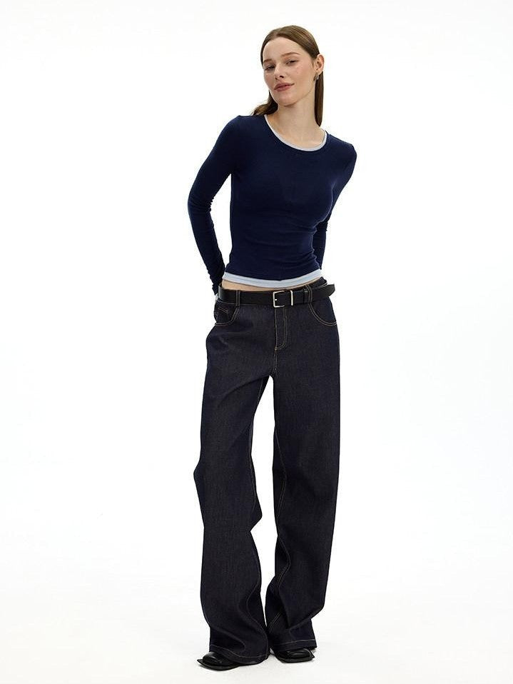 AFTADAWN Denim Blue Back Pocket Logo Embroidery Women&