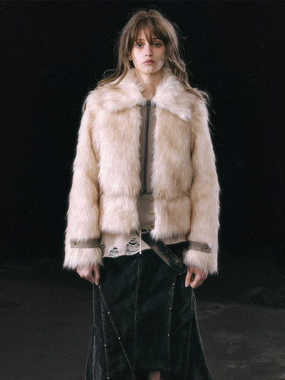 Cest Nous Ombre Leather Patch Fur Collar Detachable Hem Women&