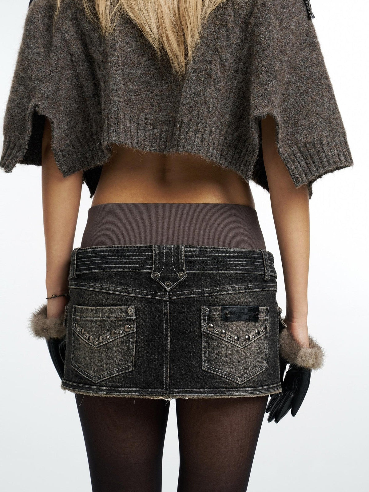 Flowers birds Market Washed Distressed Embroidered Double Waist Women&