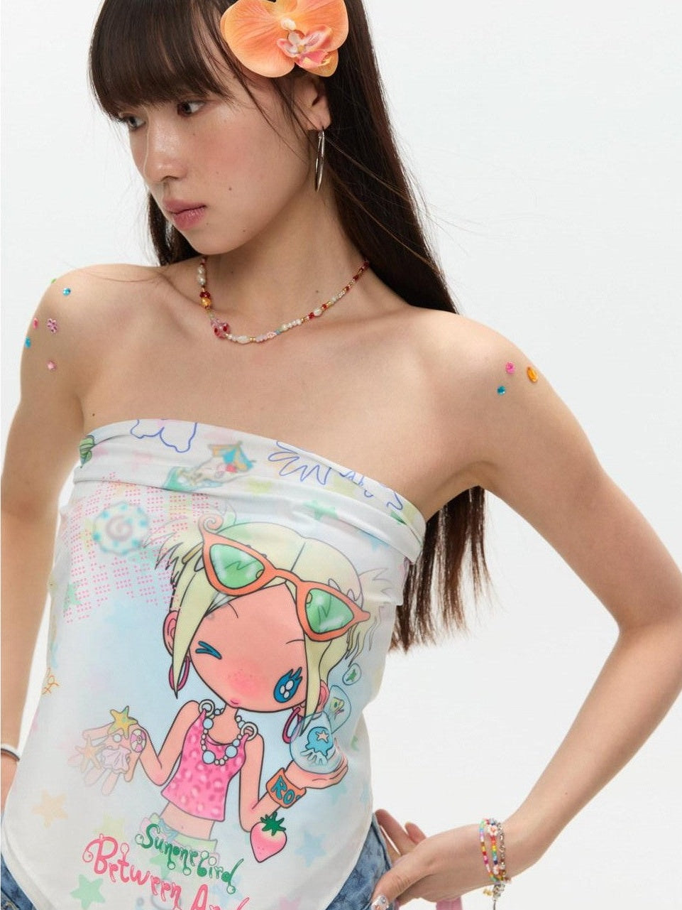 BETWEENAND Playful Illustration All Over Print Square Scarf Women&