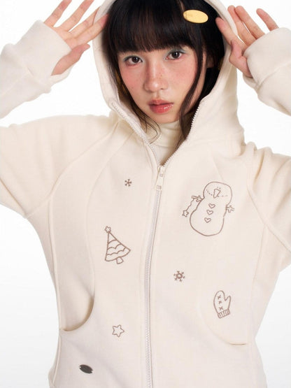 BETWEENAND Plush Snowman Print Loose Fit Sweet Women&