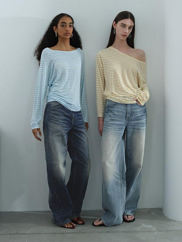 AFTADAWN Contrast Striped Spliced Sheer Women&