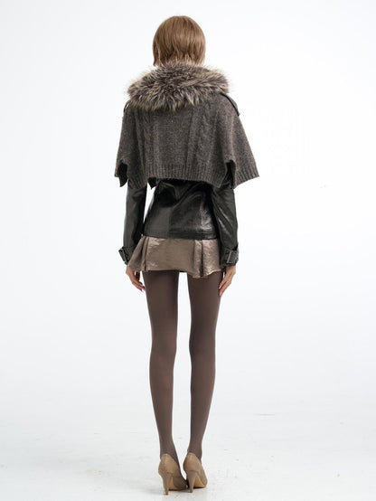 Flowers birds Market Detachable Fur Collar Double Zip Print Pu Women&