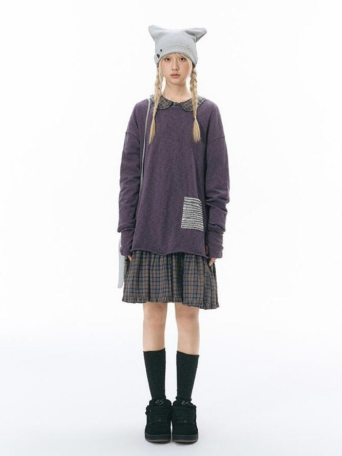 NAPSNAPS Plaid Doll Collar Ruffled Long Sleeve Women&