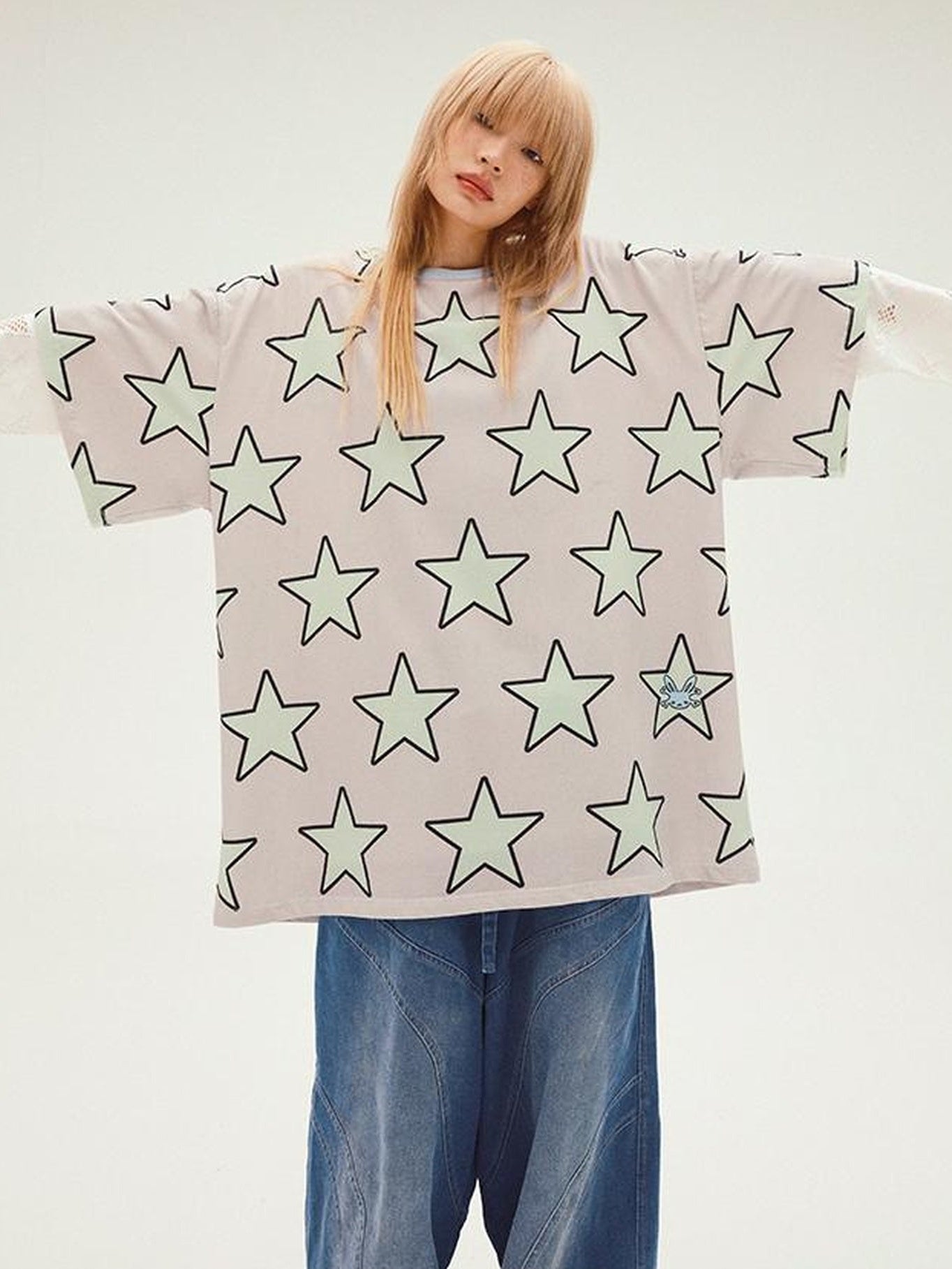 CFIERCE Five Pointed Star Print Oversized Tee