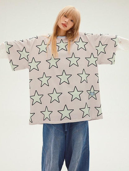 CFIERCE Five Pointed Star Print Oversized Tee