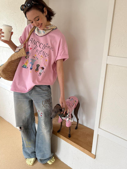 sancco house Vintage Distressed Graffiti Patch Embroidered Women&