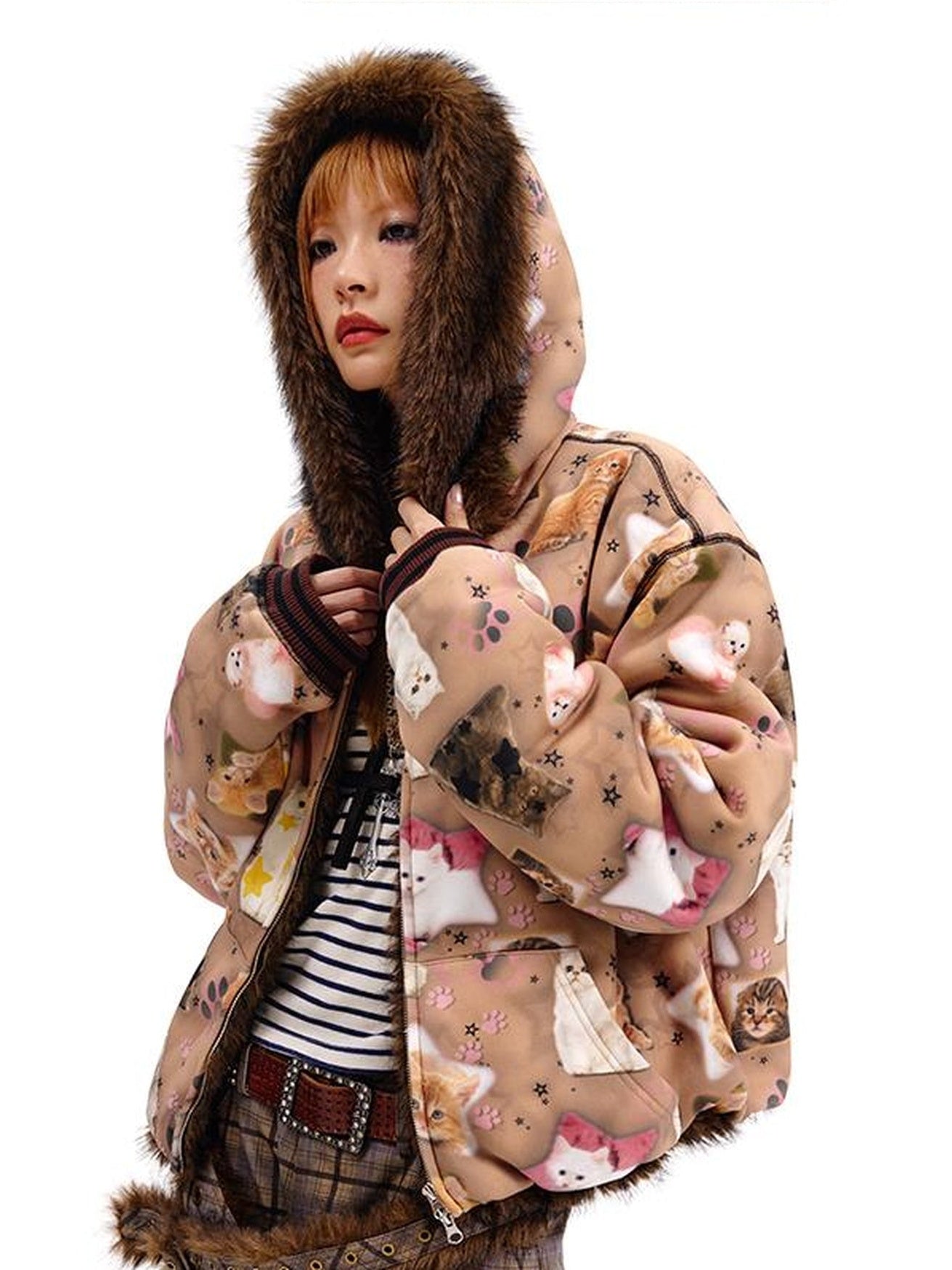 CFIERCE Reversible Cat Print Wool Coat